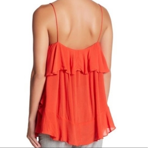 Free People Red Orange Ruffled Tank Top - Picture 2 of 7